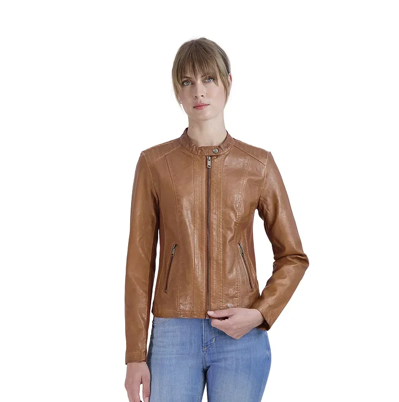 Women's Fashion Women's Sebby Collection Faux-Leather Racing Jacket