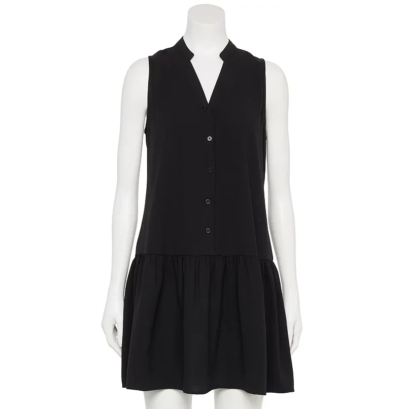 Women’s Fashion Nine West Adaptive Button Front Ruffle Hem Dress