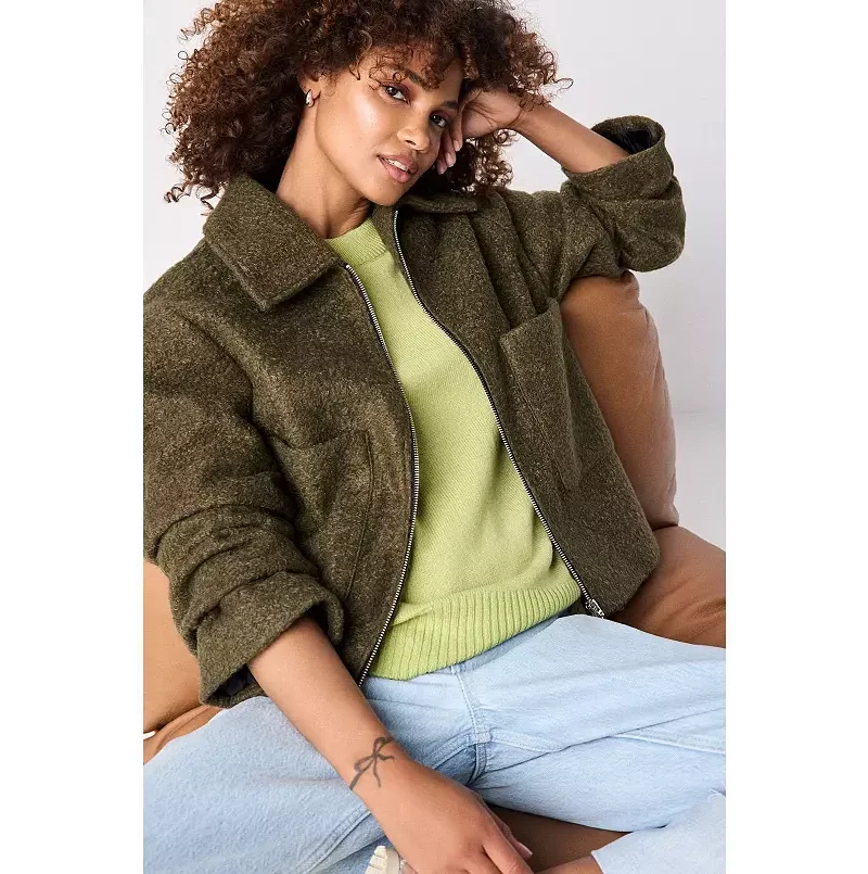 Women's Fashion NEXT Olive Green Zip-Through Short Textured Jacket