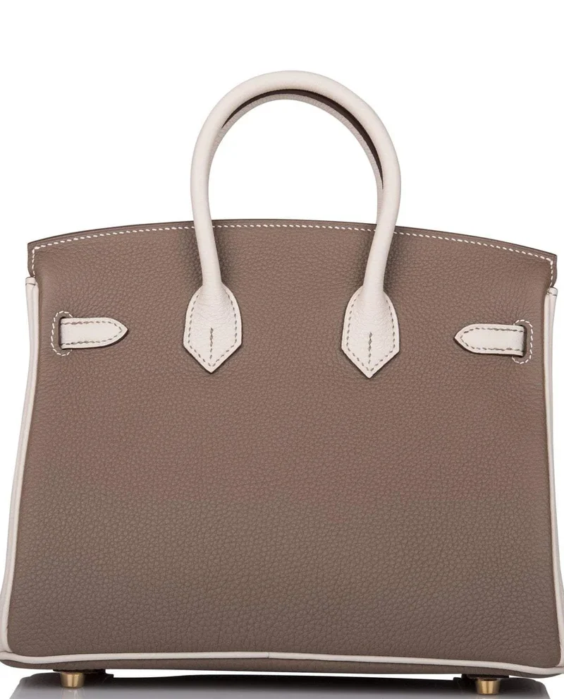 Women's Fashion Hermes Birkin 25 Etoupe and Craie Togo Brushed Gold Hardware - Image 7