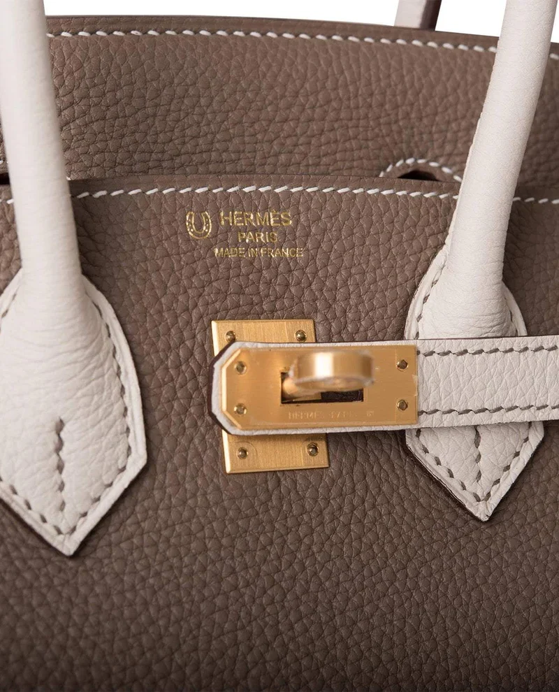 Women's Fashion Hermes Birkin 25 Etoupe and Craie Togo Brushed Gold Hardware - Image 4