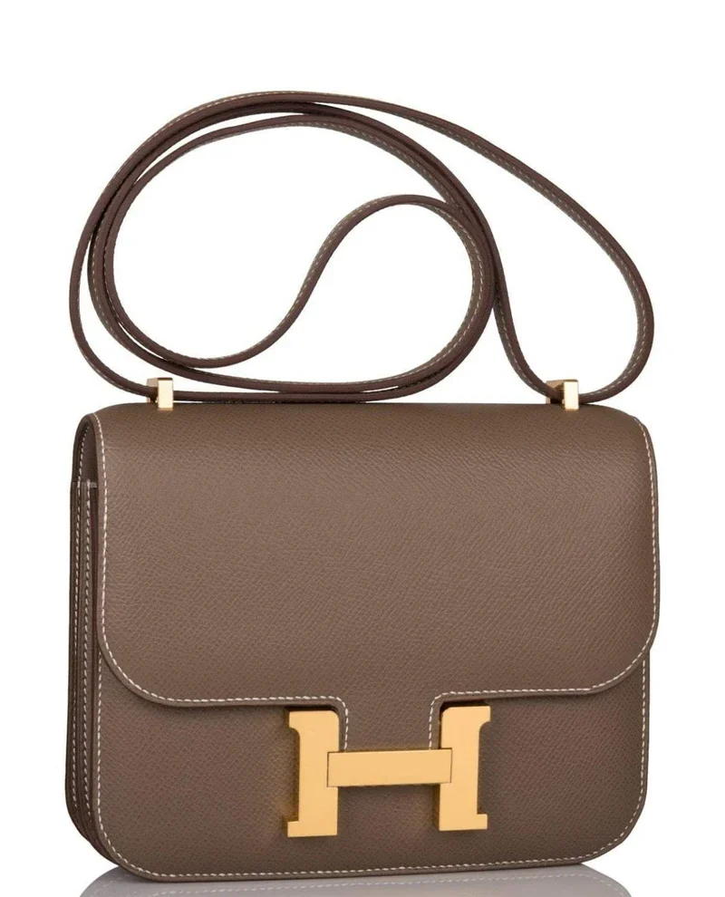 Women's Fashion Hermes Etoupe Epsom Mini Constance 18cm Gold Hardware