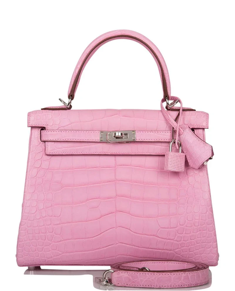 Women's Fashion Hermes Bubblegum 5P Matte Alligator Retourne Kelly 25cm Palladium Hardware