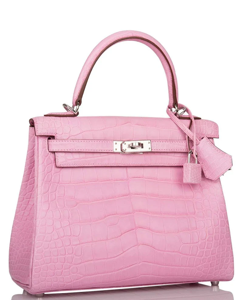 Women's Fashion Hermes Bubblegum 5P Matte Alligator Retourne Kelly 25cm Palladium Hardware - Image 2