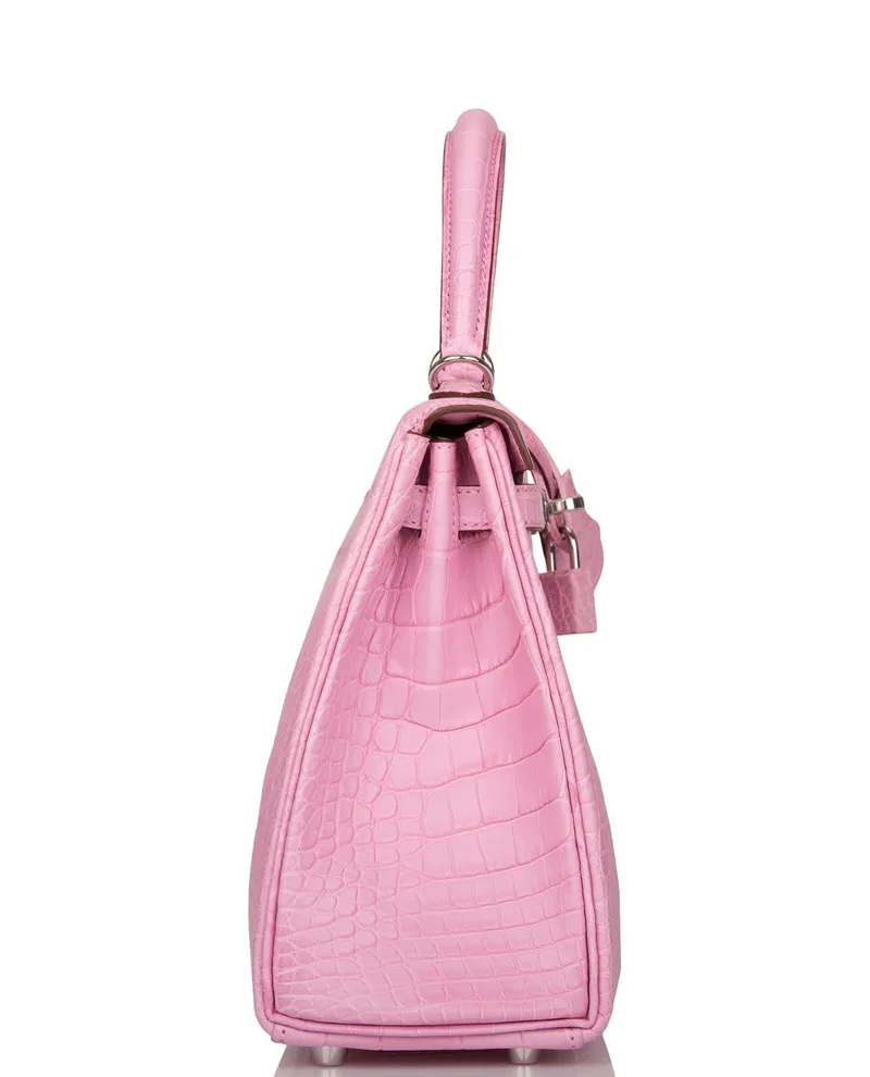 Women's Fashion Hermes Bubblegum 5P Matte Alligator Retourne Kelly 25cm Palladium Hardware - Image 9