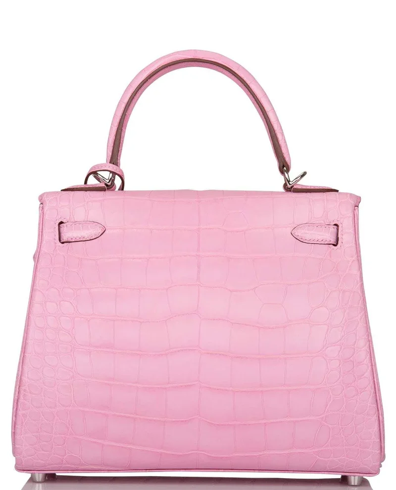 Women's Fashion Hermes Bubblegum 5P Matte Alligator Retourne Kelly 25cm Palladium Hardware - Image 8
