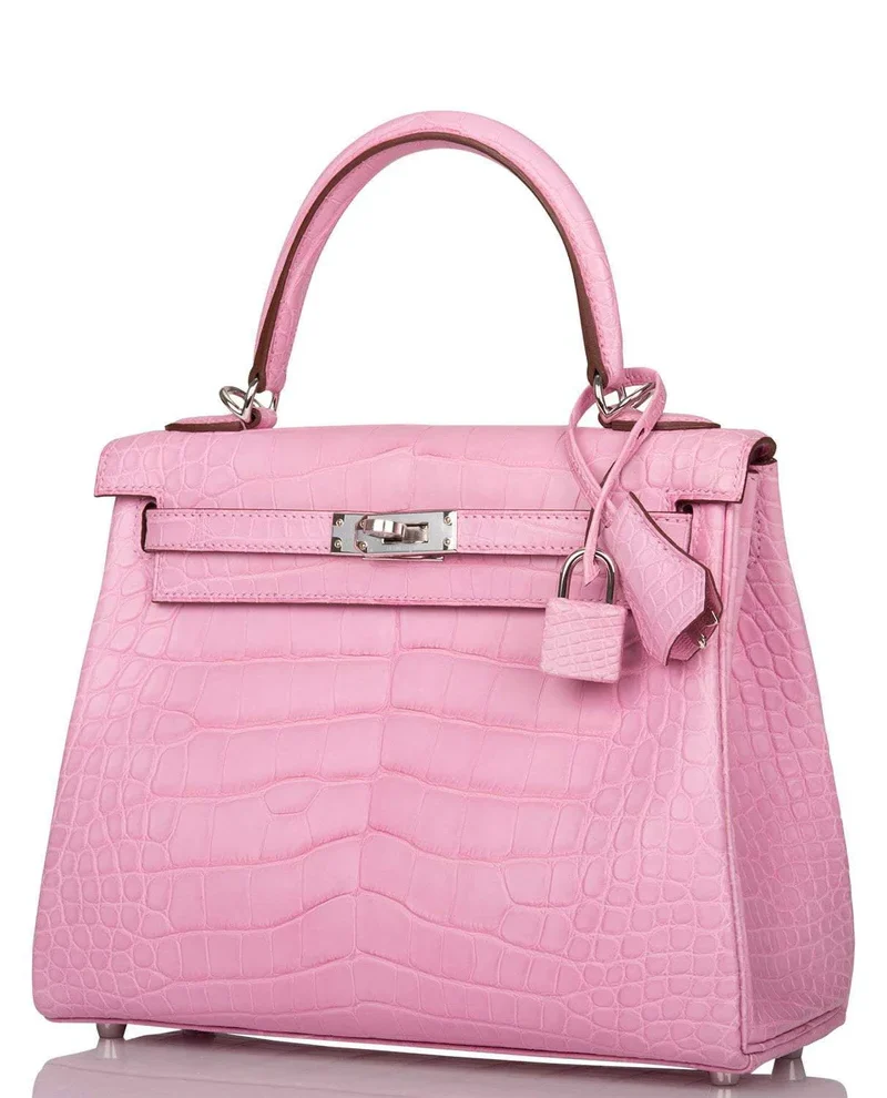 Women's Fashion Hermes Bubblegum 5P Matte Alligator Retourne Kelly 25cm Palladium Hardware - Image 3