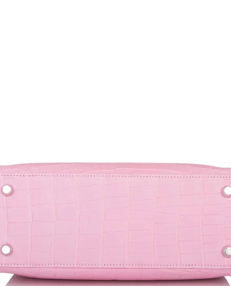Women's Fashion Hermes Bubblegum 5P Matte Alligator Retourne Kelly 25cm Palladium Hardware - Image 7