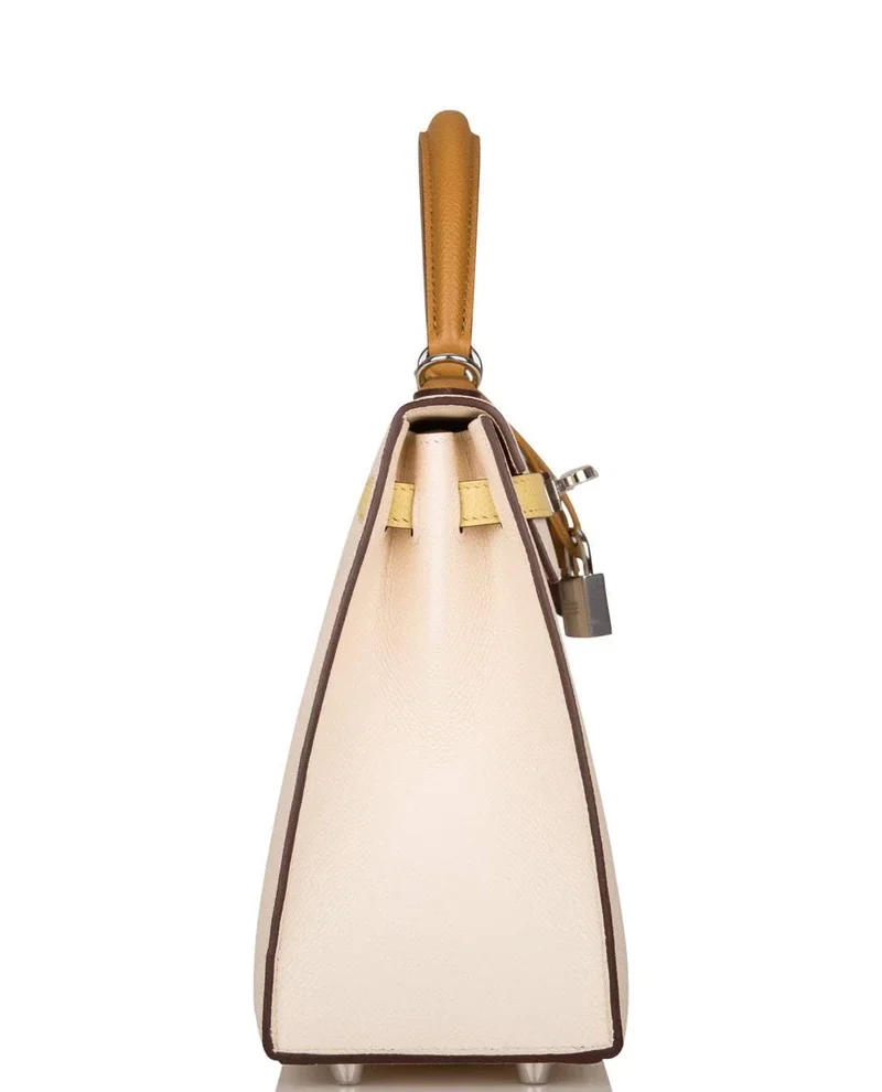 Women's Fashion Hermes Kelly 25cm Epsom Sellier Tri-Color Nata, Jaune Poussin and Sesame Palladium Hardware - Image 5