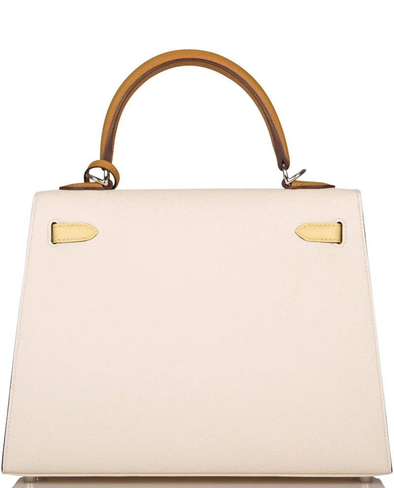 Women's Fashion Hermes Kelly 25cm Epsom Sellier Tri-Color Nata, Jaune Poussin and Sesame Palladium Hardware - Image 3