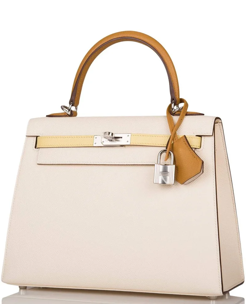 Women's Fashion Hermes Kelly 25cm Epsom Sellier Tri-Color Nata, Jaune Poussin and Sesame Palladium Hardware - Image 2