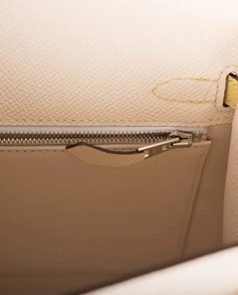 Women's Fashion Hermes Kelly 25cm Epsom Sellier Tri-Color Nata, Jaune Poussin and Sesame Palladium Hardware - Image 6