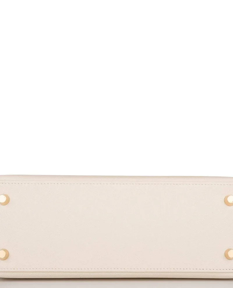 Women's Fashion Hermes Kelly 25cm Bi-Color Craie and Etoupe Epsom Sellier Brushed Gold Hardware - Image 7
