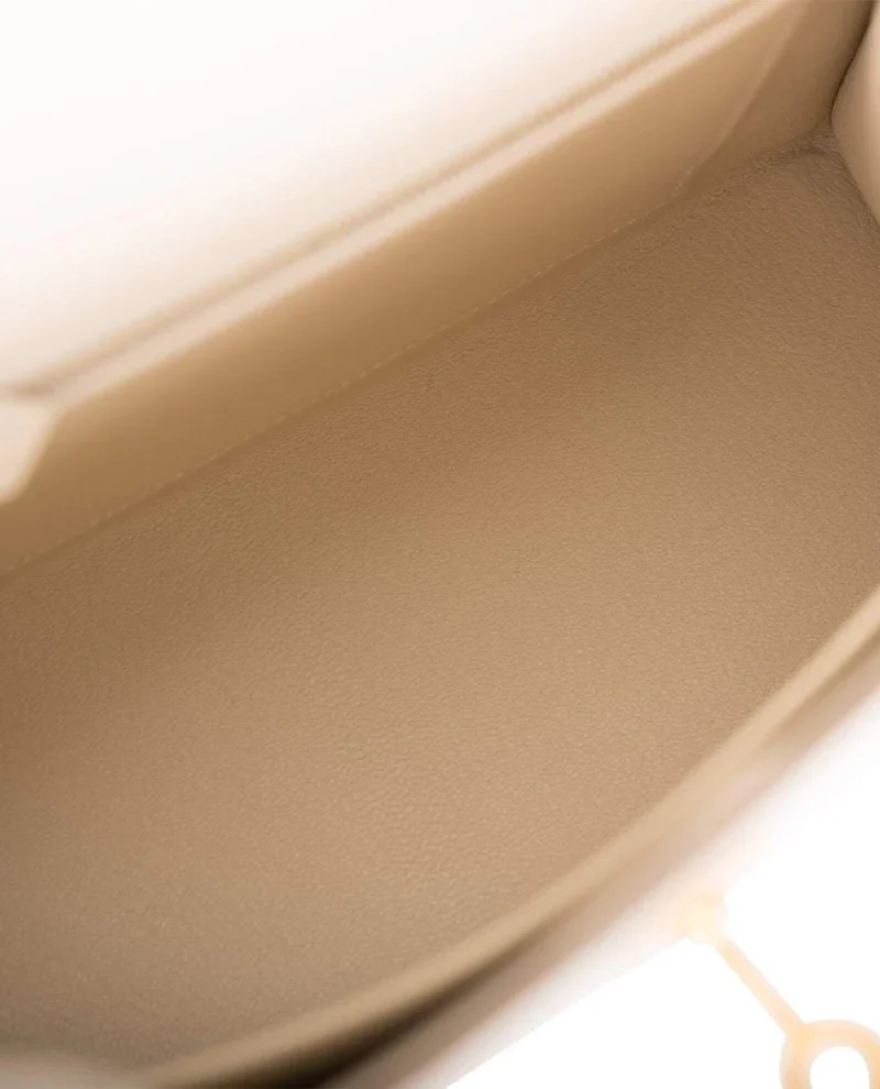 Women's Fashion Hermes Kelly 25cm Bi-Color Craie and Etoupe Epsom Sellier Brushed Gold Hardware - Image 9